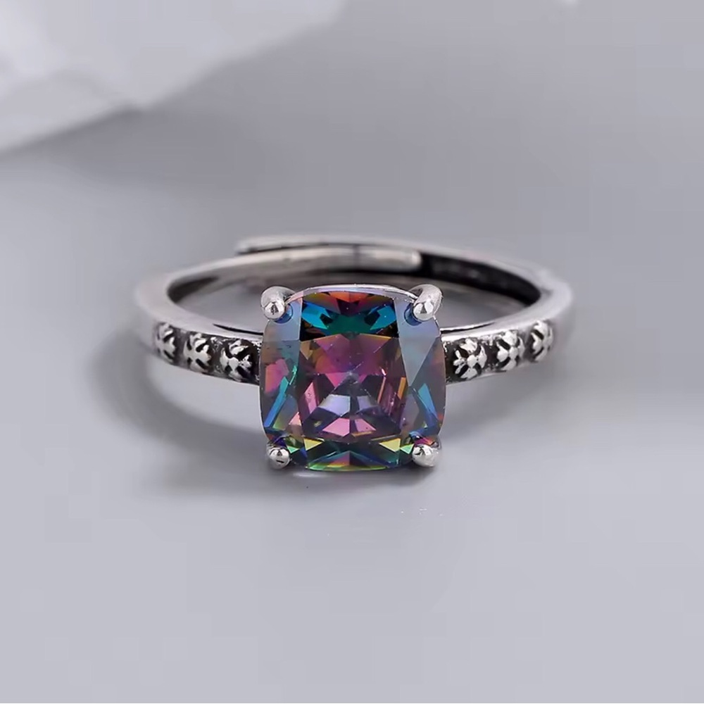 Mystic Topaz Cushion-Cut Sterling Silver Ring - Iridescent Stone
